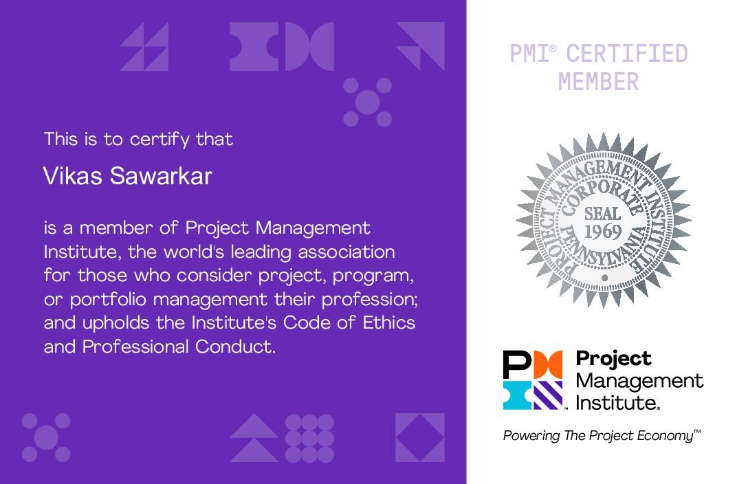 Vikas Sawarkar PMI Member Certificate 2 pdf