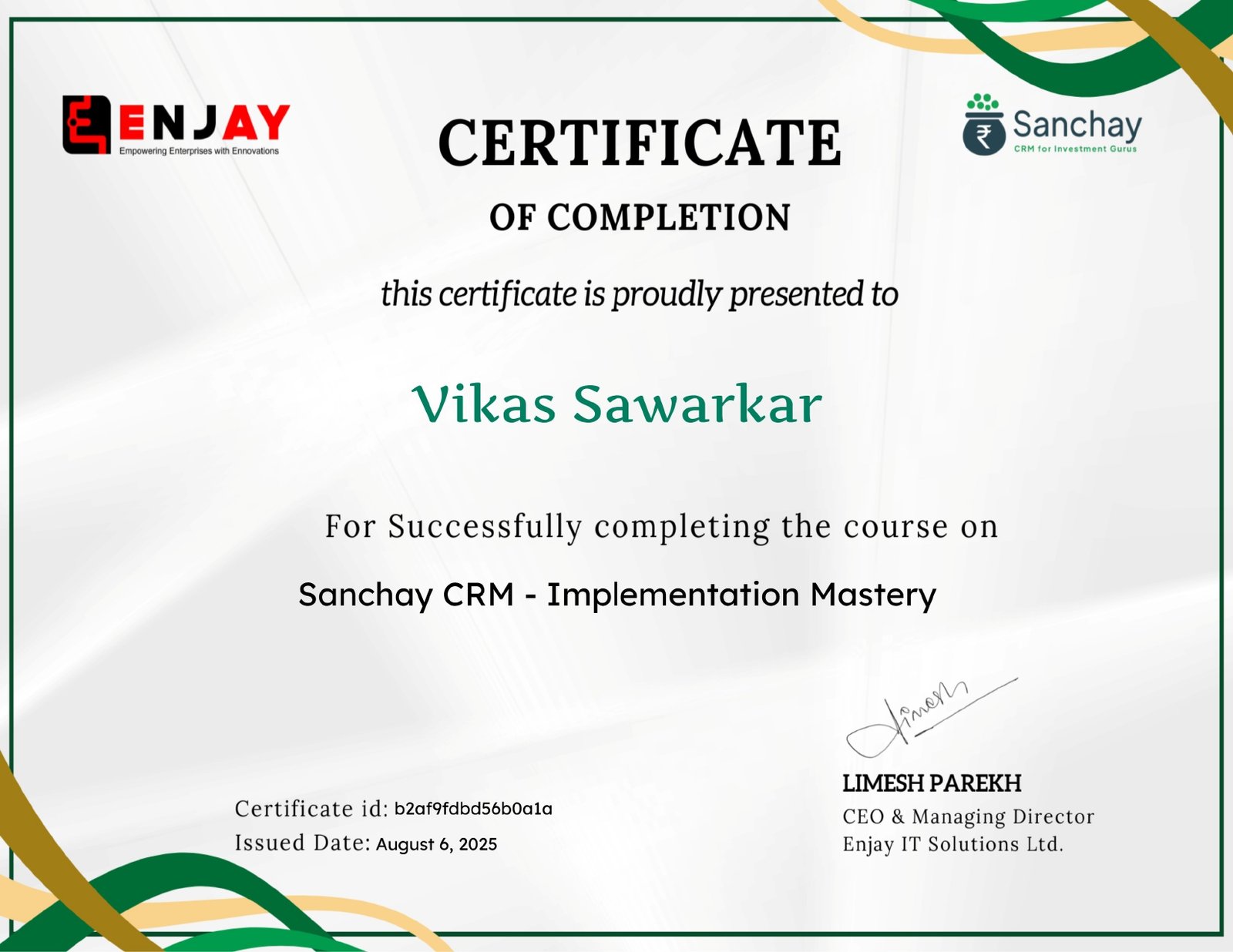 Sanchay CRM Implementation Certification